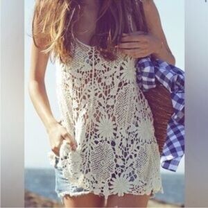 Nectar Clothing Ivory Floral Crochet Lace Tank Top Boho Festival L